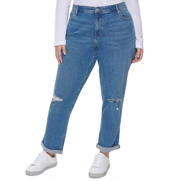 Calvin Klein Jeans Plus Size 16W Mid-Rise Slim-Fit Cuffed Boyfriend Jeans NWT - Picture 1 of 6